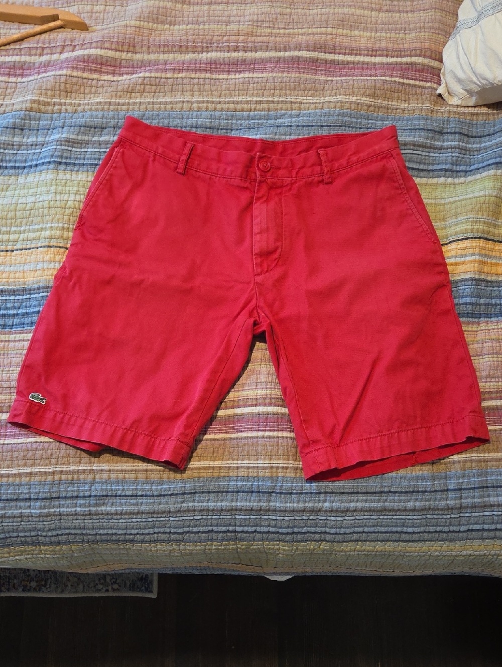 Lacoste Men's Bright Red Flat-Front Chino Shorts Size 33